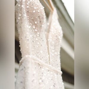 Cream Sequin Embellished Plunge Wedding Dress